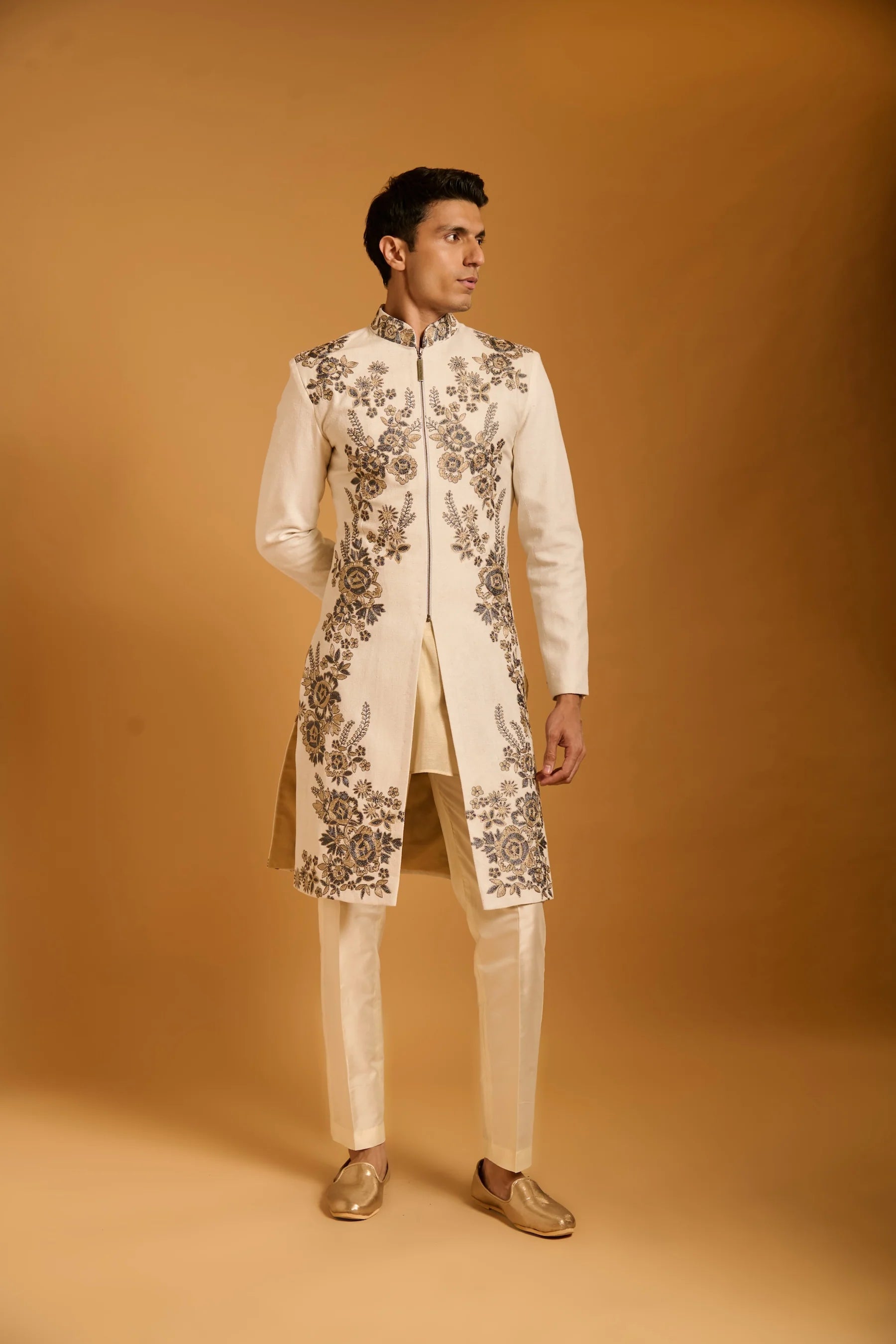 Trifecta ivory floral vine sherwani