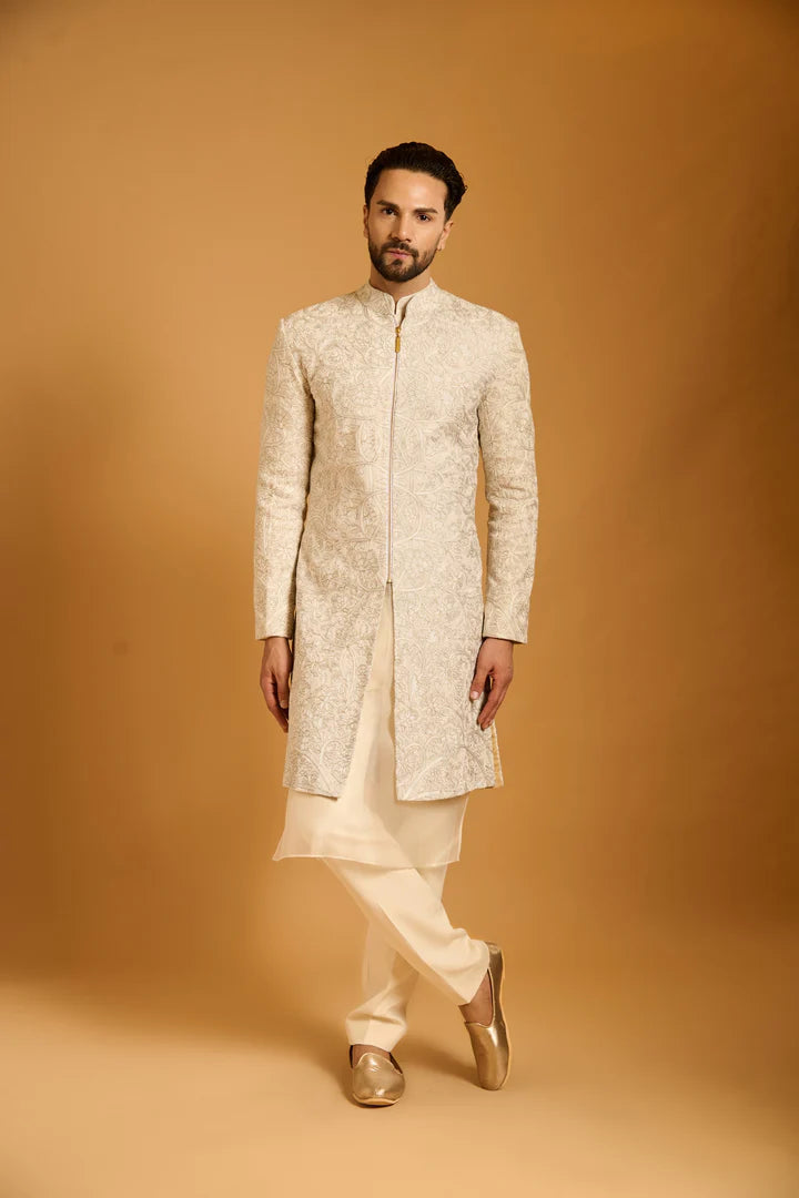 Trifecta ivory tree of life sherwani