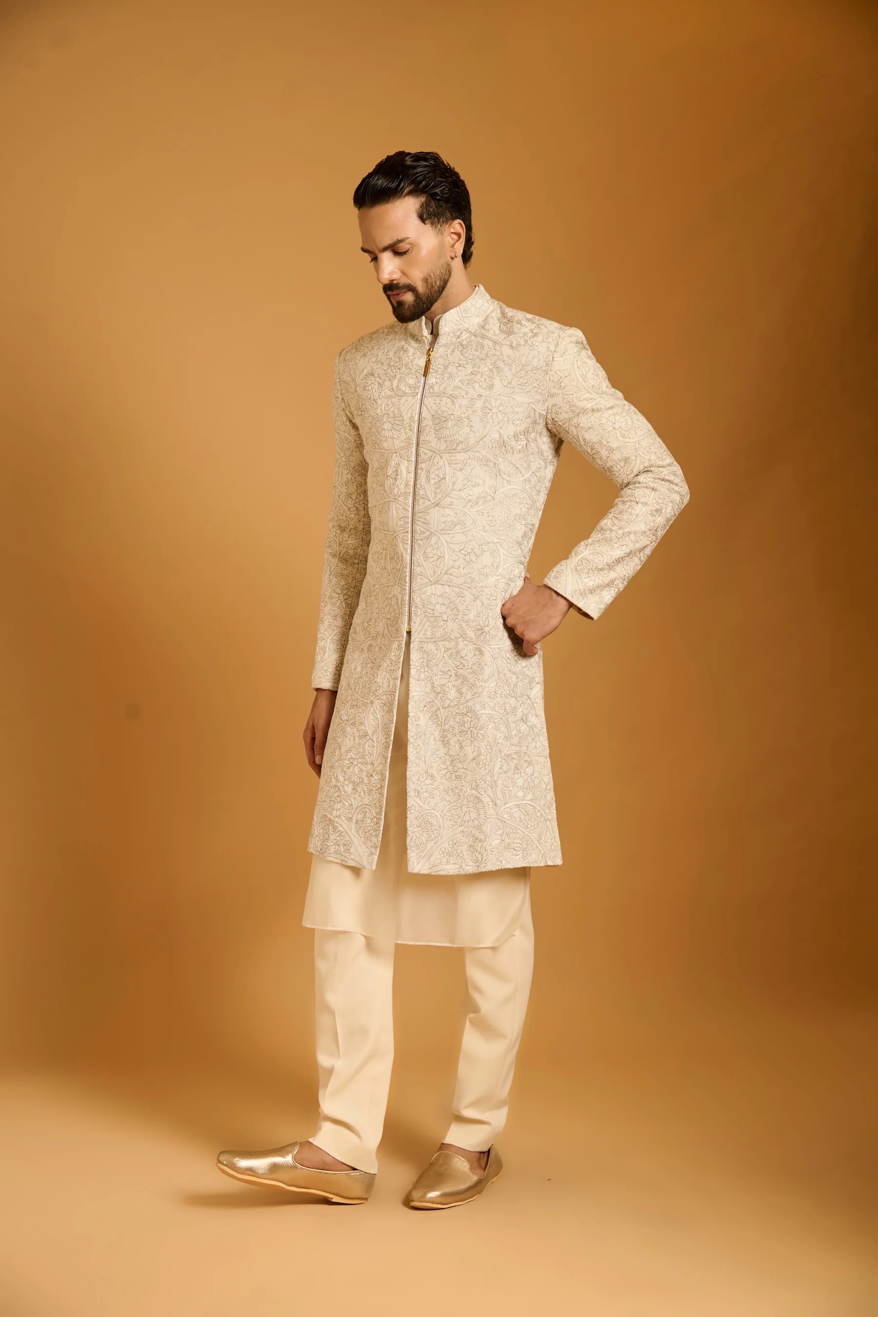 Trifecta ivory tree of life sherwani