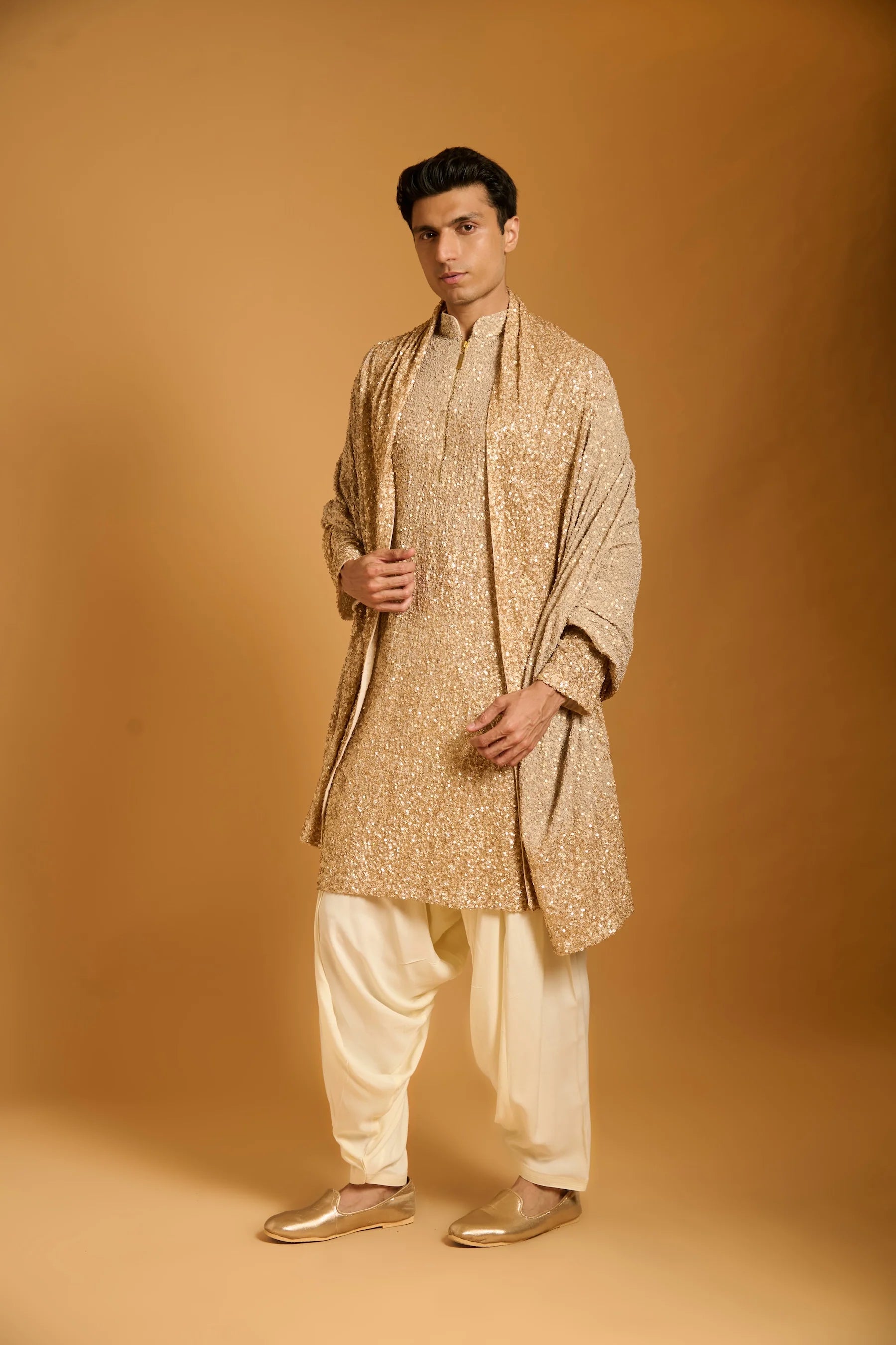 Trifecta gold sequin dupatta