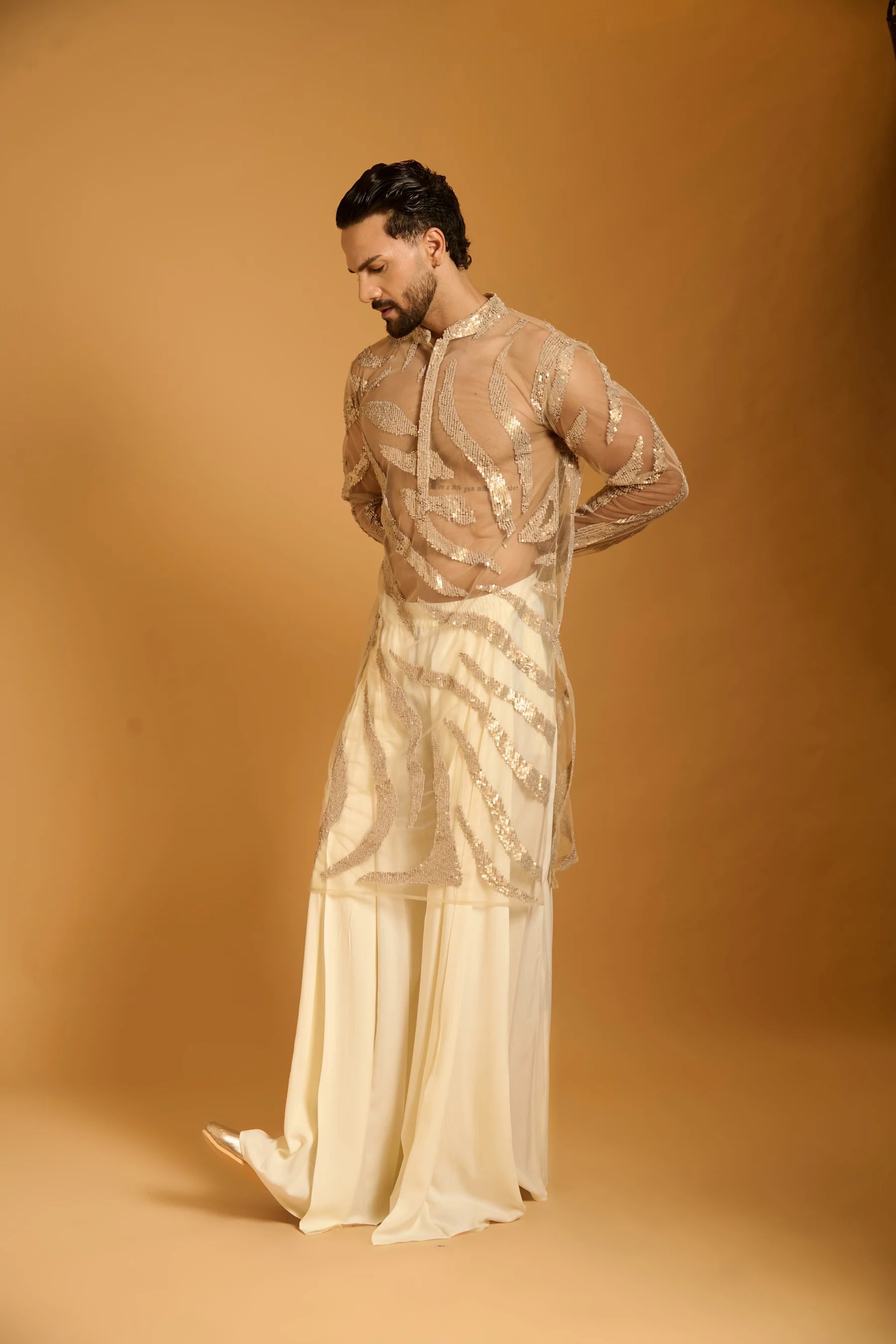 Trifecta gold zebra sheer kurta