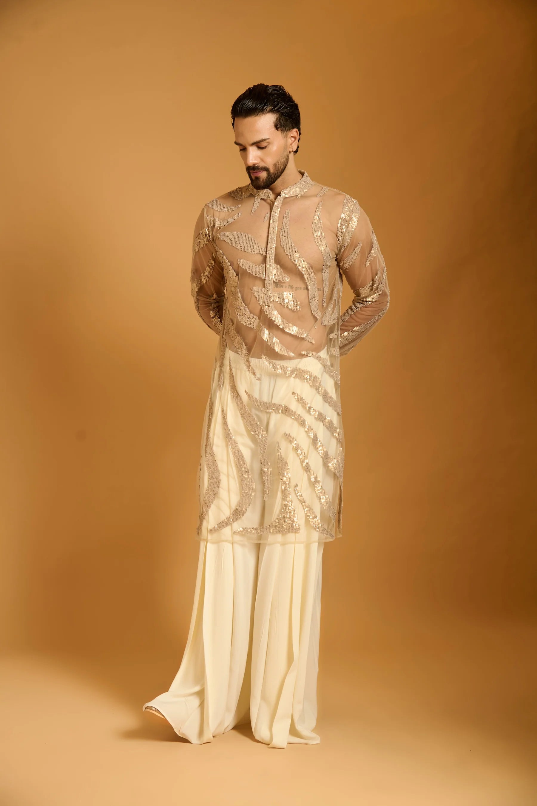Trifecta gold zebra sheer kurta