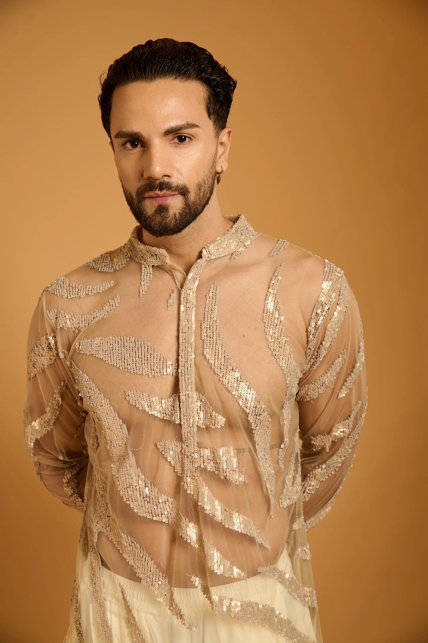 Trifecta gold zebra sheer kurta