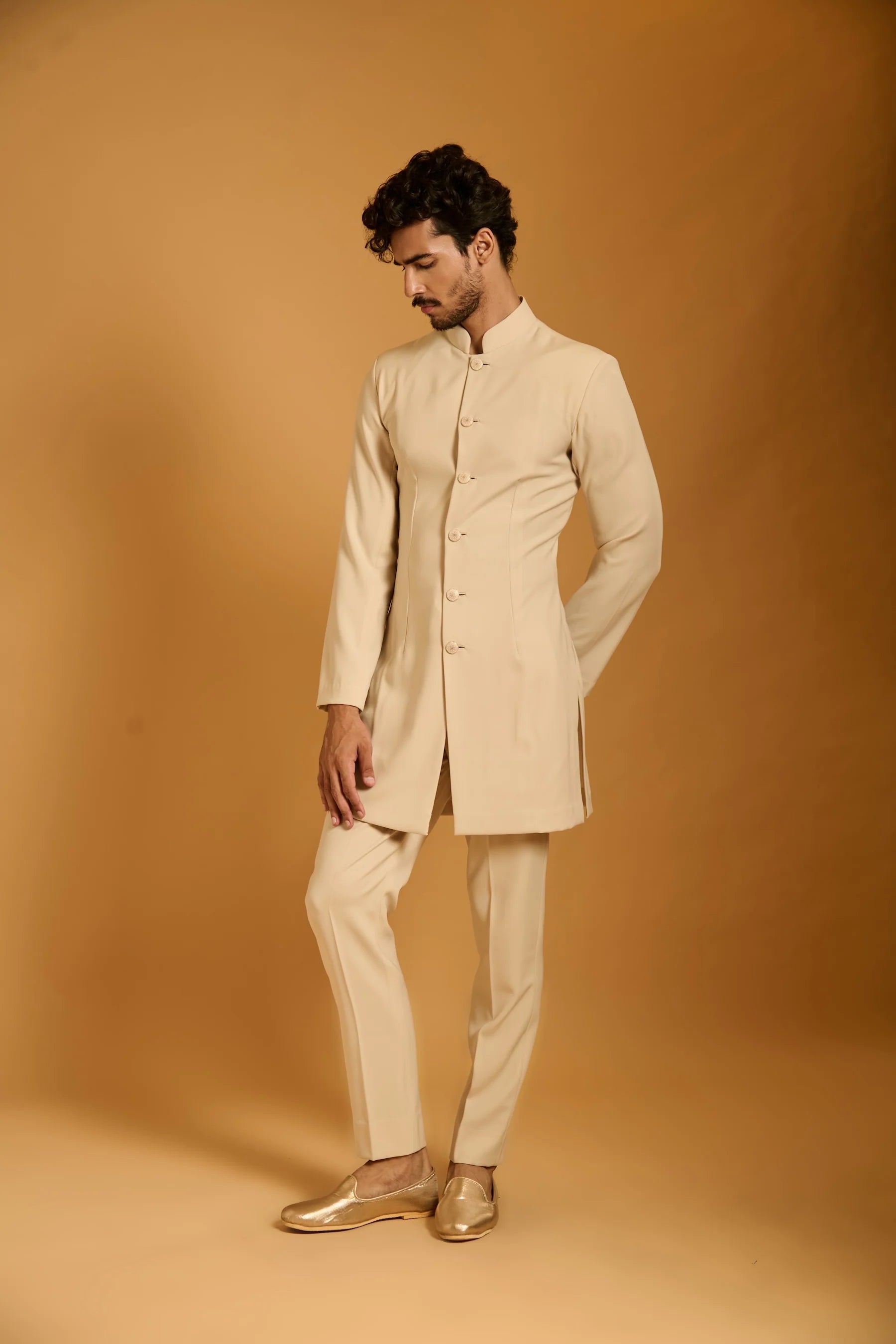 Trifecta beige classic sherwani