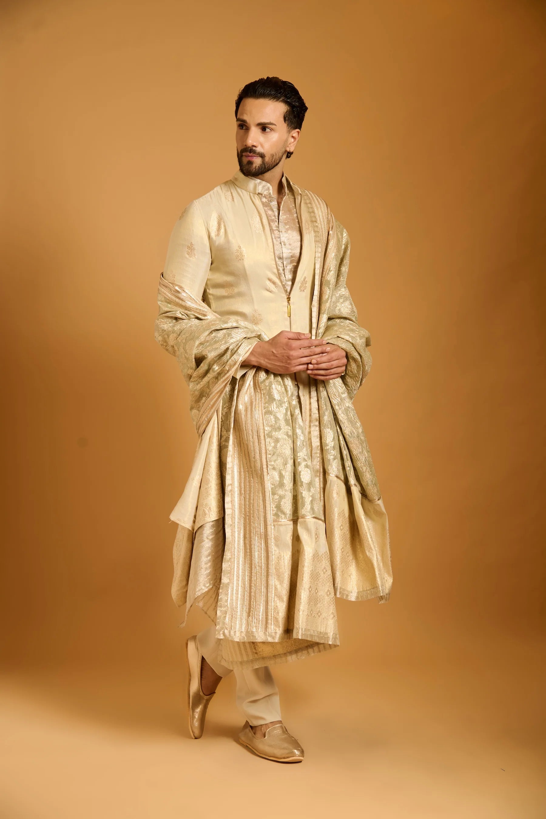 Trifecta beige drape kurta