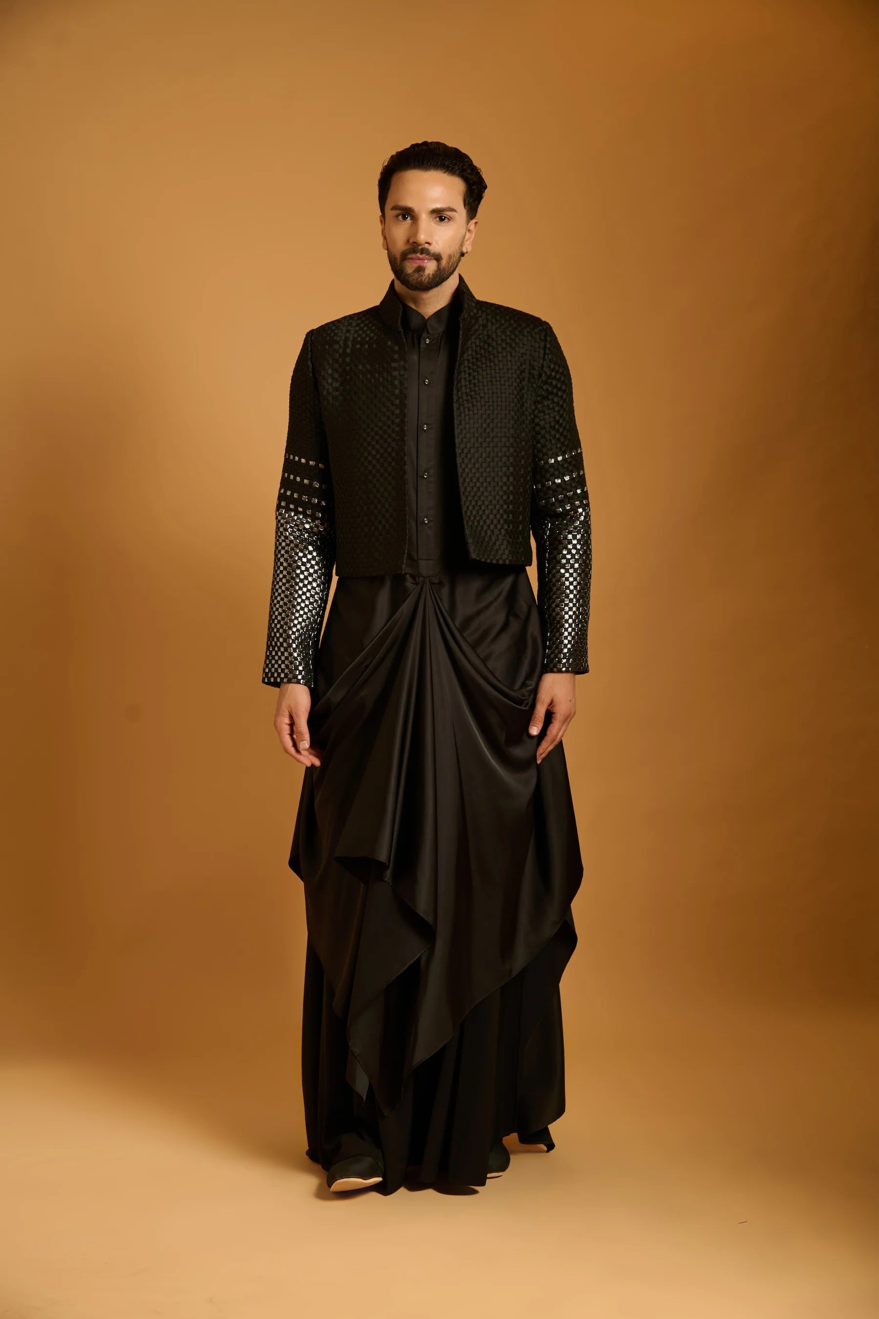 Trifecta black draped kurta