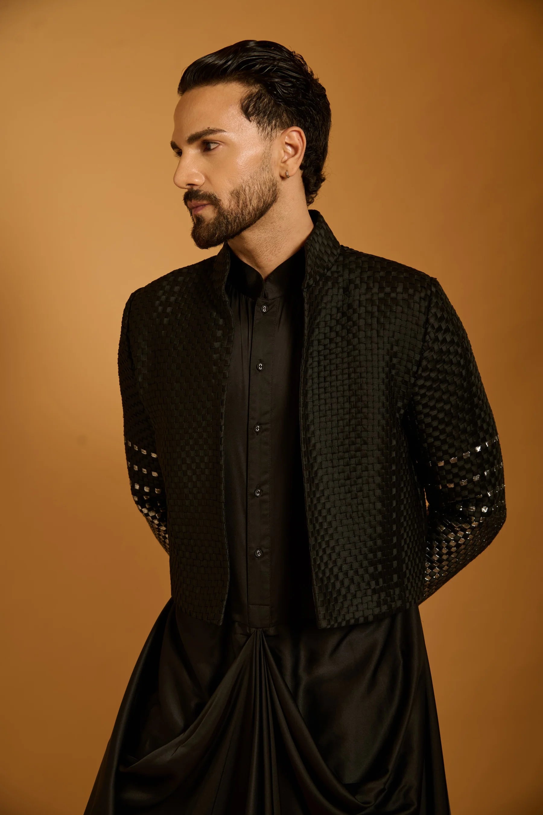 Trifecta black intrecciato crop jacket