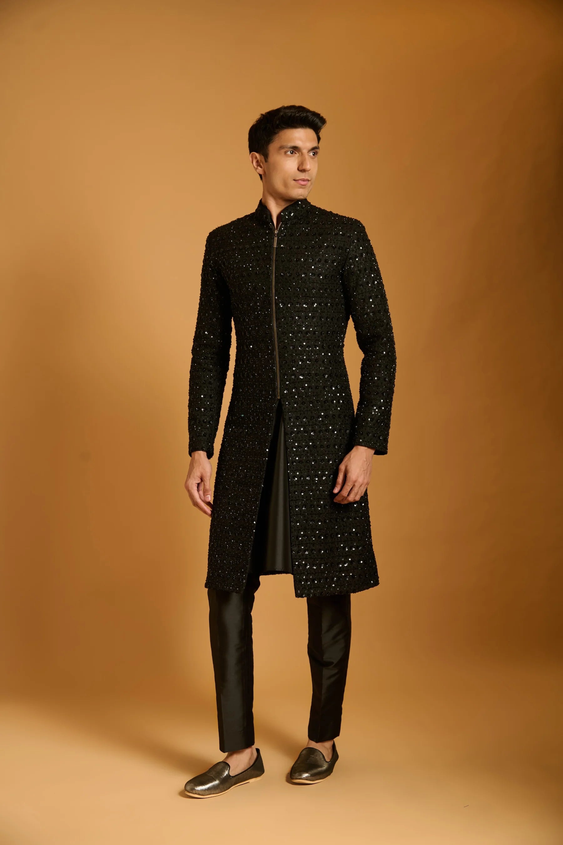 Trifecta black sequin bootie sherwani