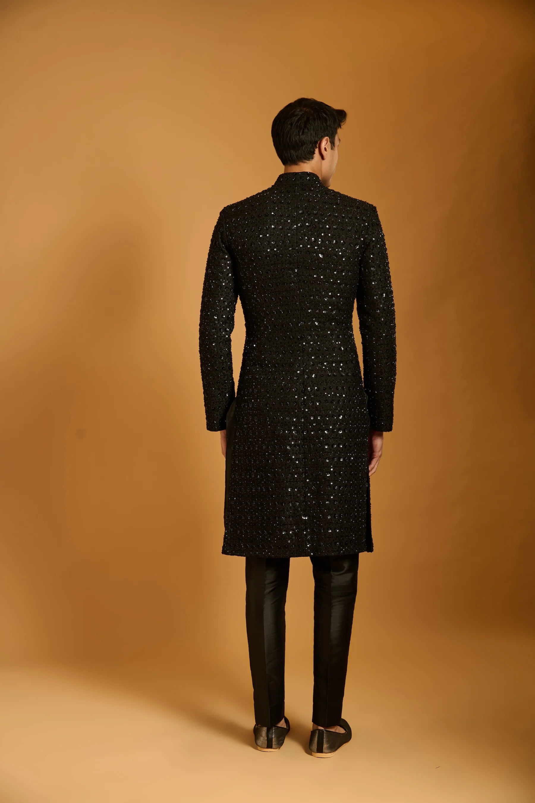 Trifecta black sequin bootie sherwani