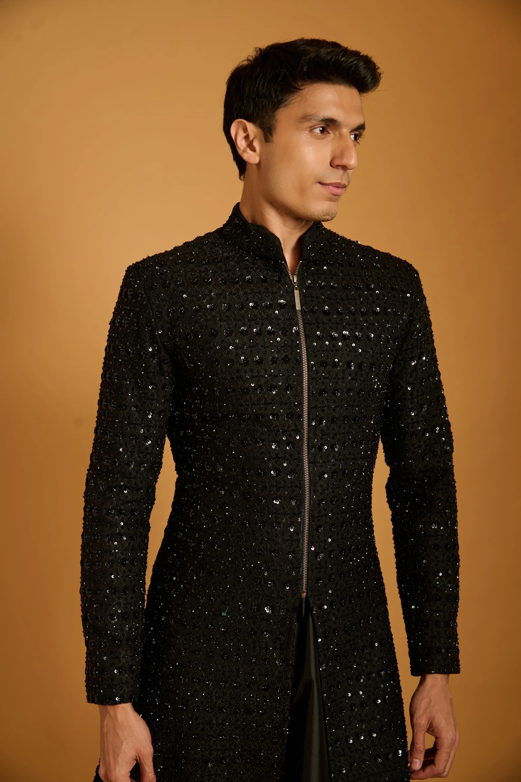 Trifecta black sequin bootie sherwani