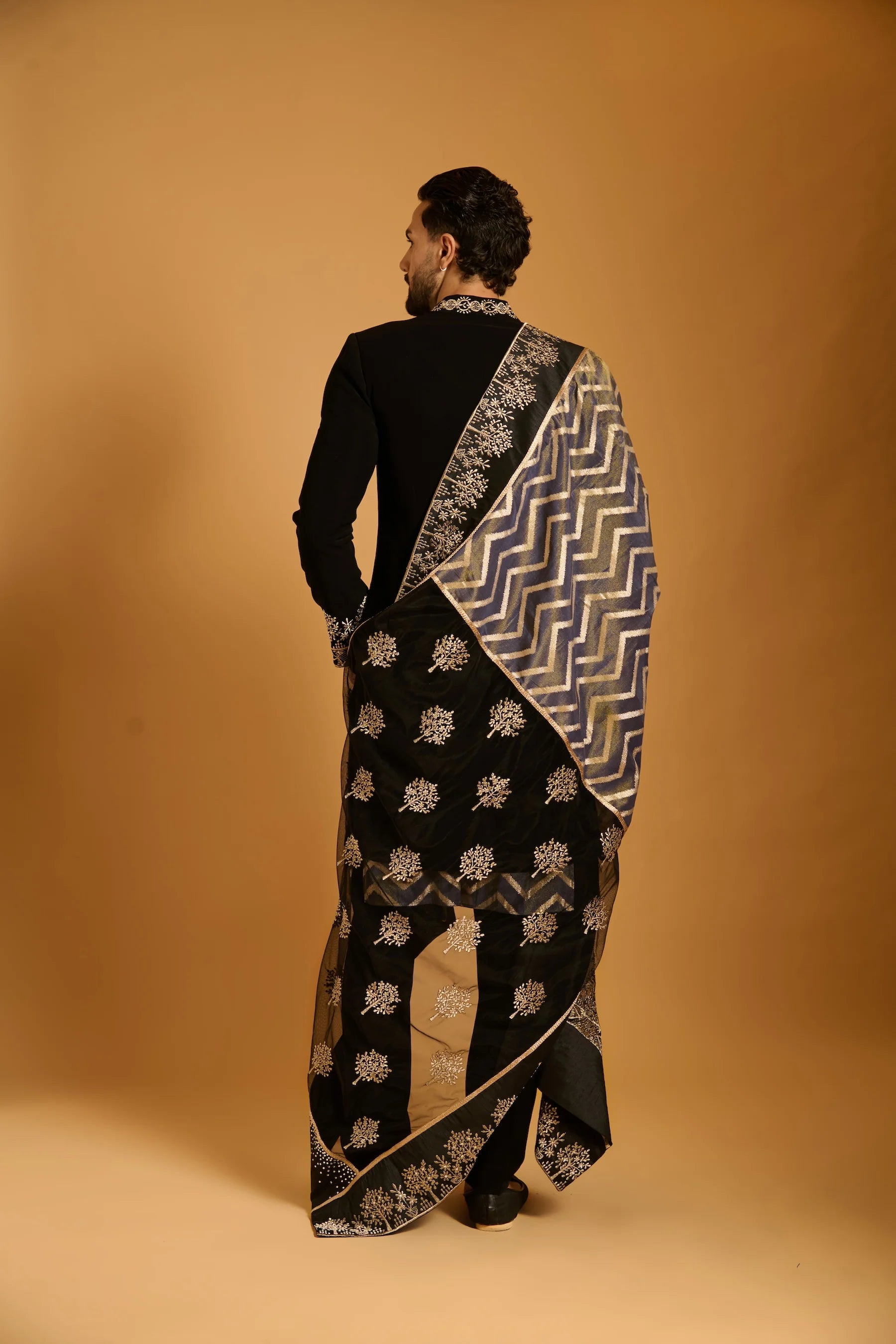 Trifecta black zari sherwani