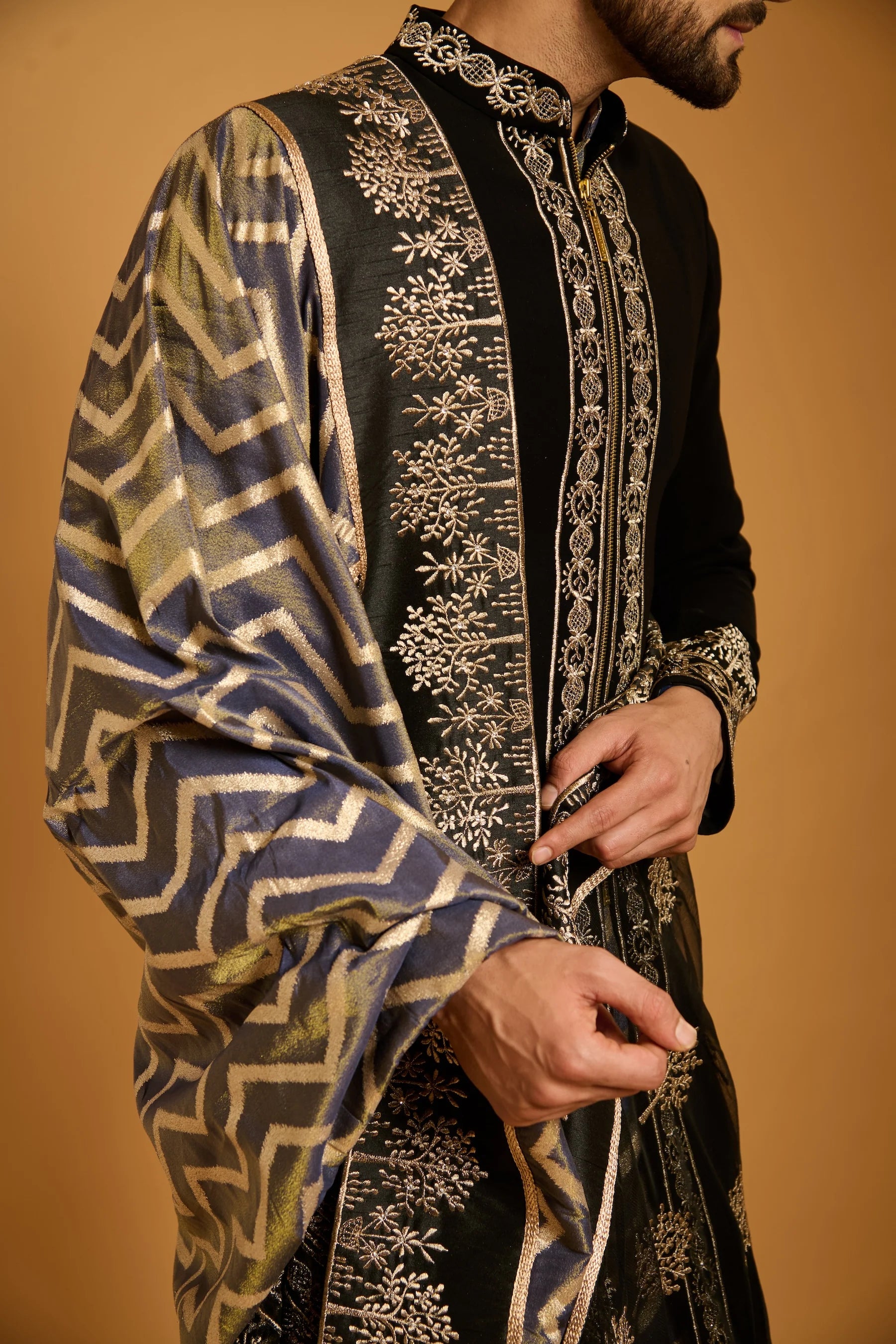 Trifecta black zari sherwani