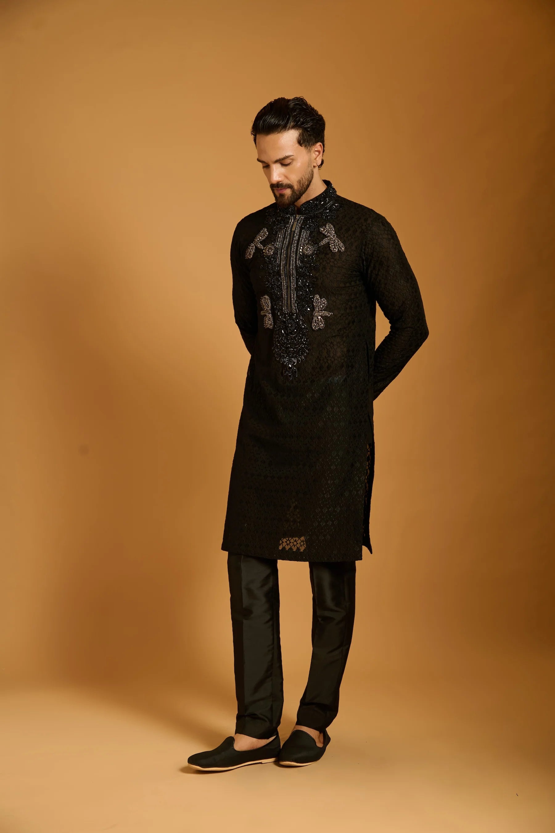 Trifecta black bib kurta