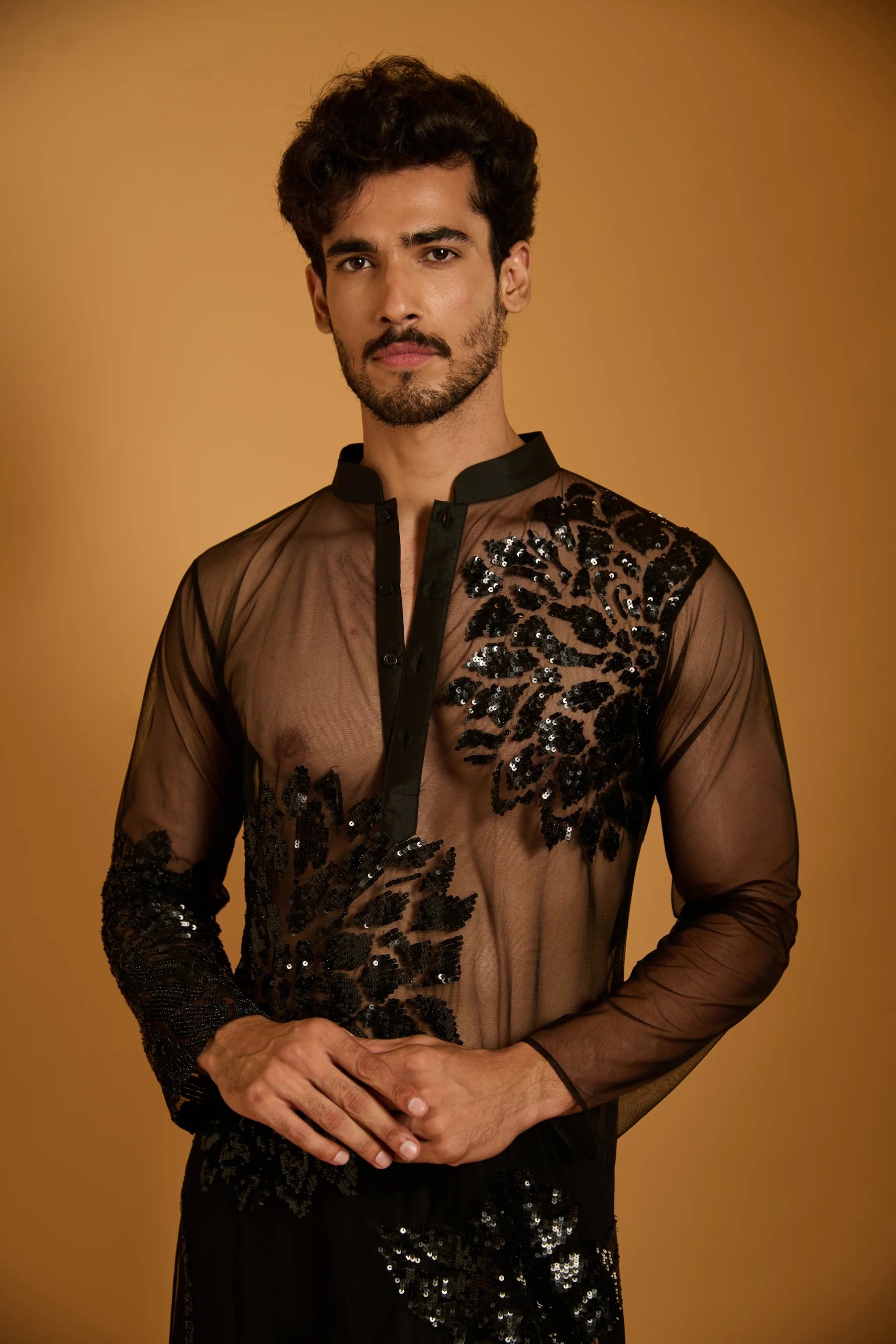 Trifecta black floral sheer kurta