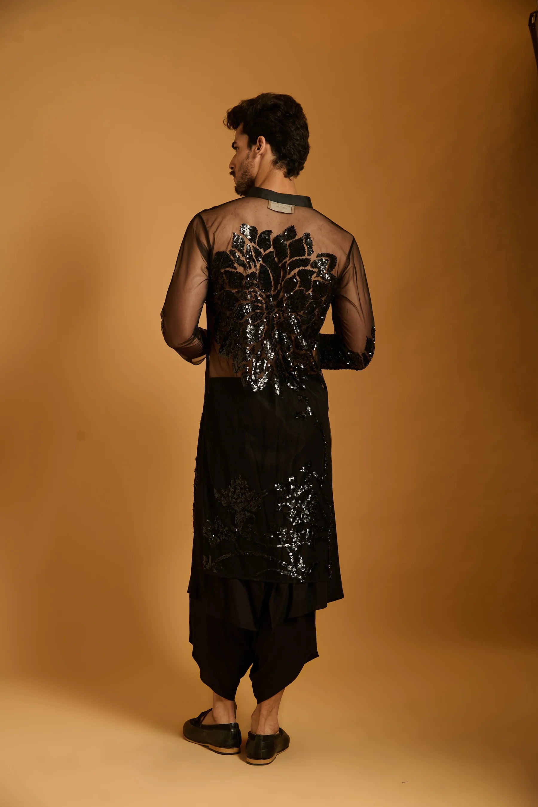 Trifecta black floral sheer kurta