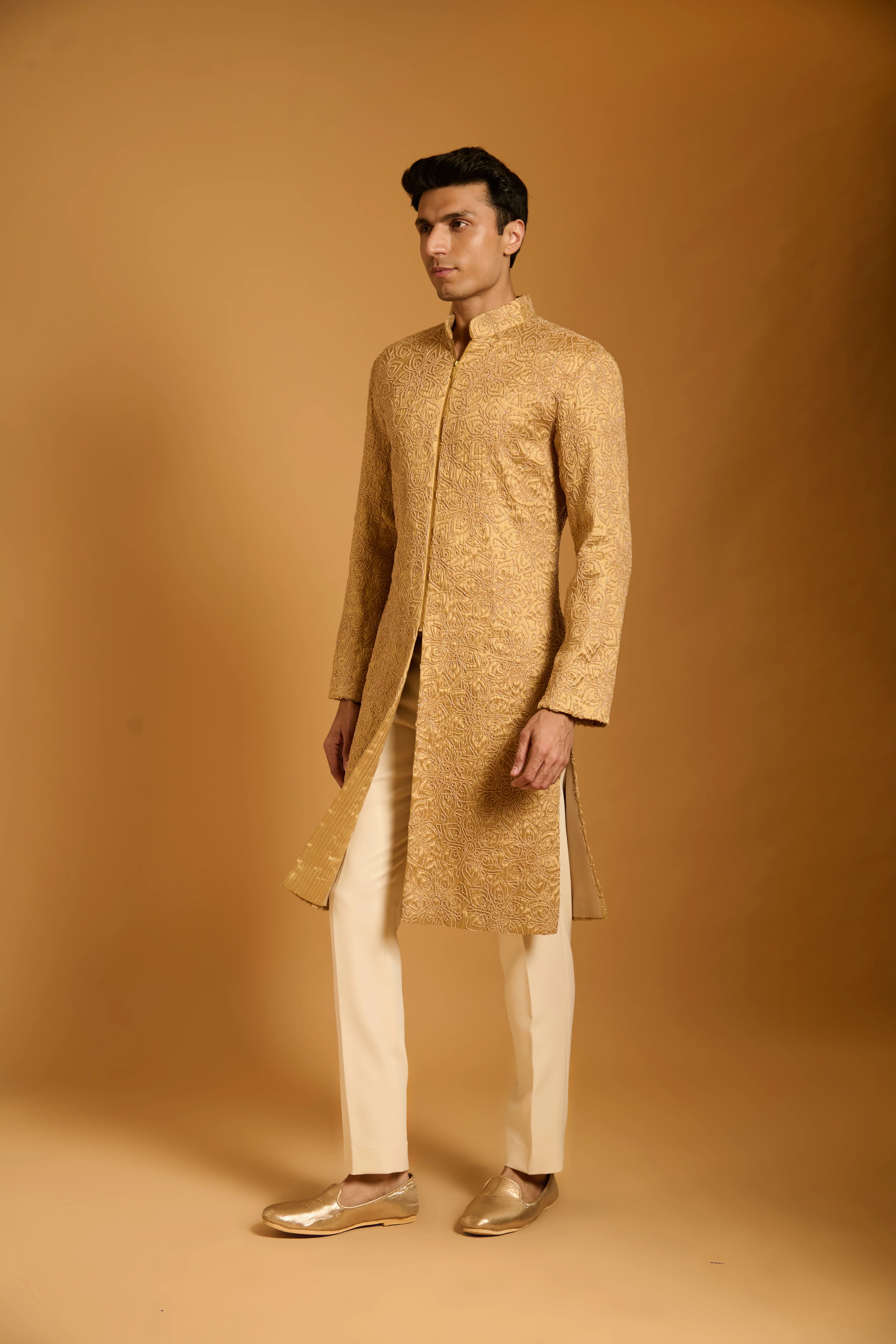 Trifecta gold beaded sherwani