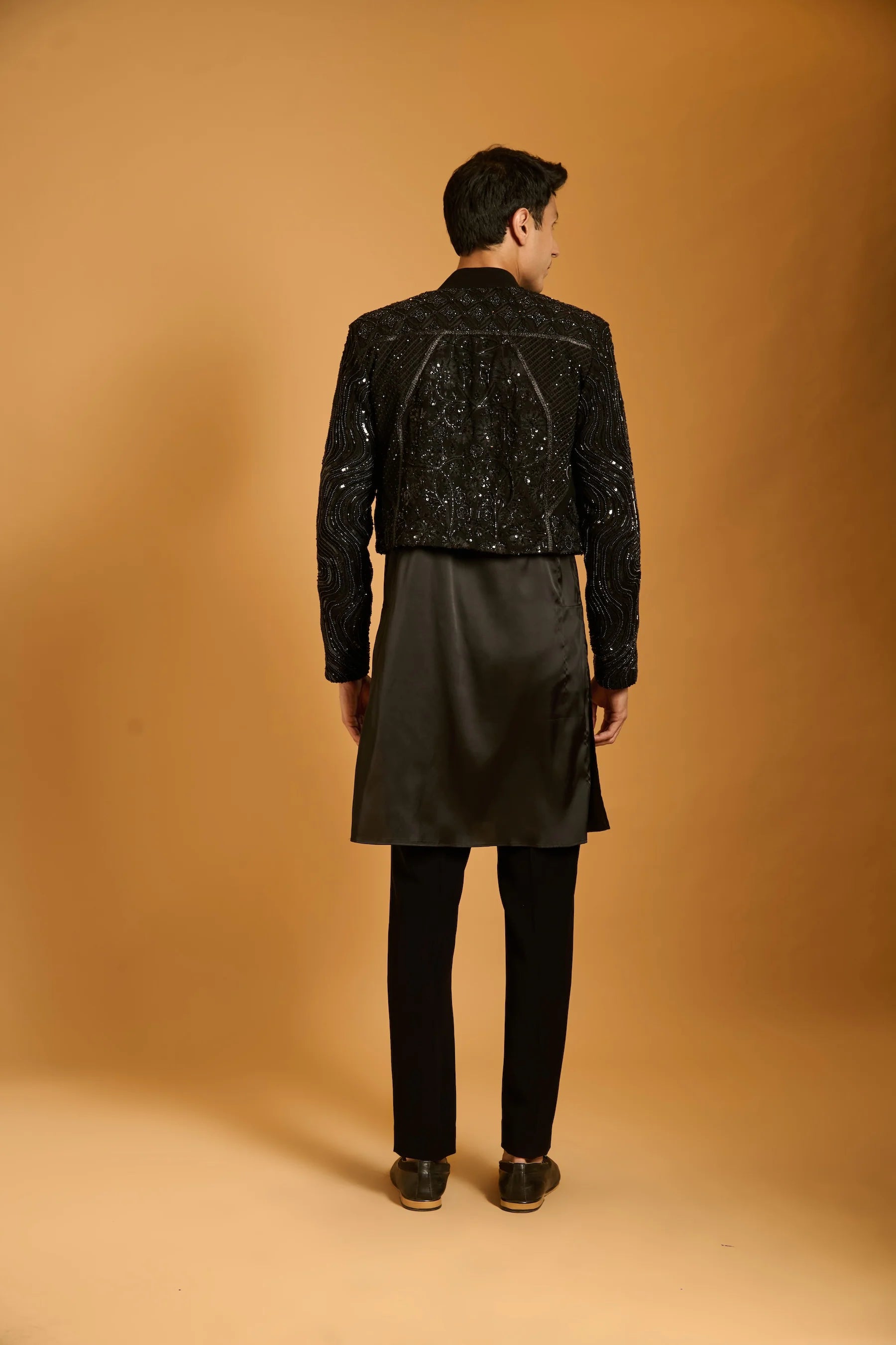 Trifecta black sequin paneled crop jacket