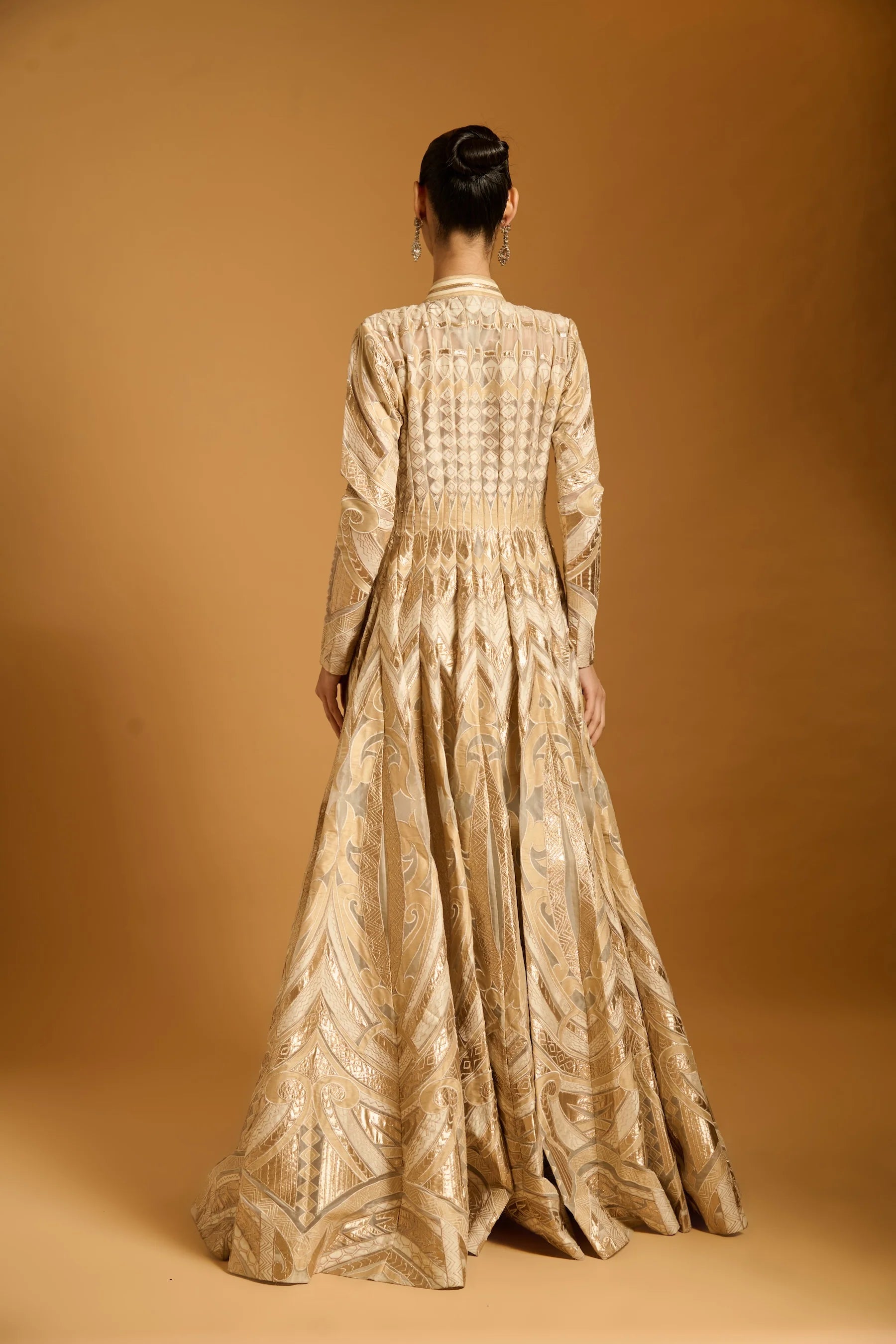 Trifecta ivory applique anarkali jacket.