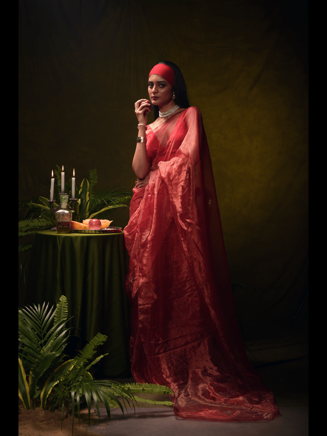 Sparkling Scarlet I Red Organza Tissue Saree