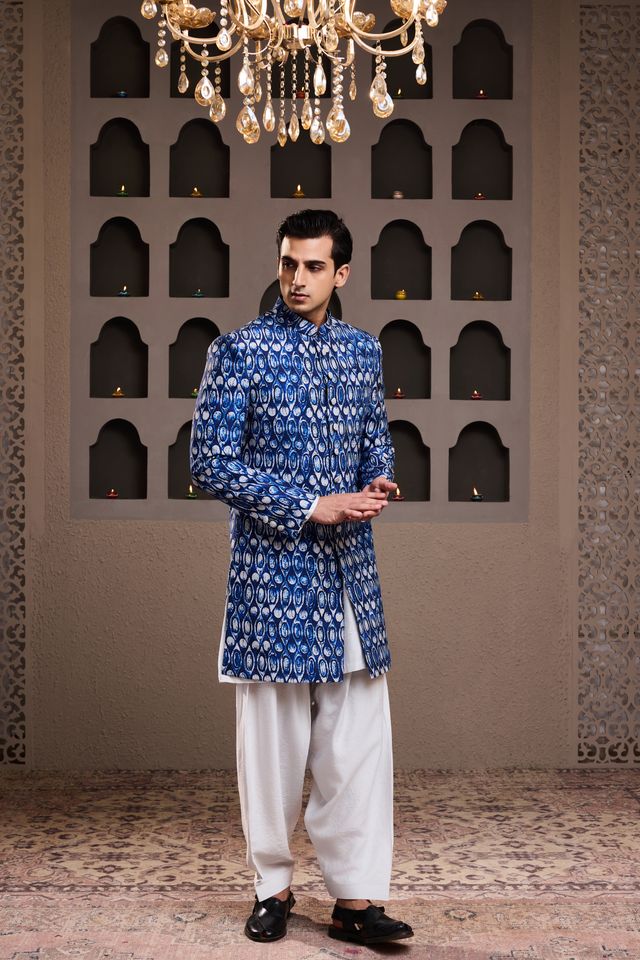 Indigo Printed Sherwani Kurta Salwar