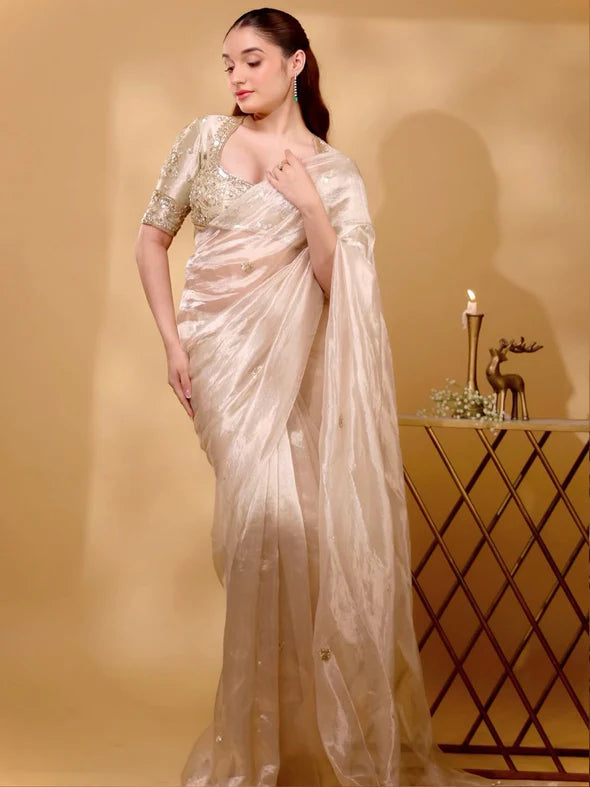 KLIANTHA WHITE GOLD  SAREE SET