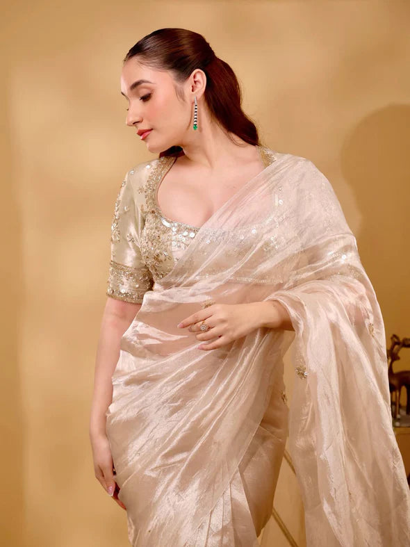 KLIANTHA WHITE GOLD  SAREE SET