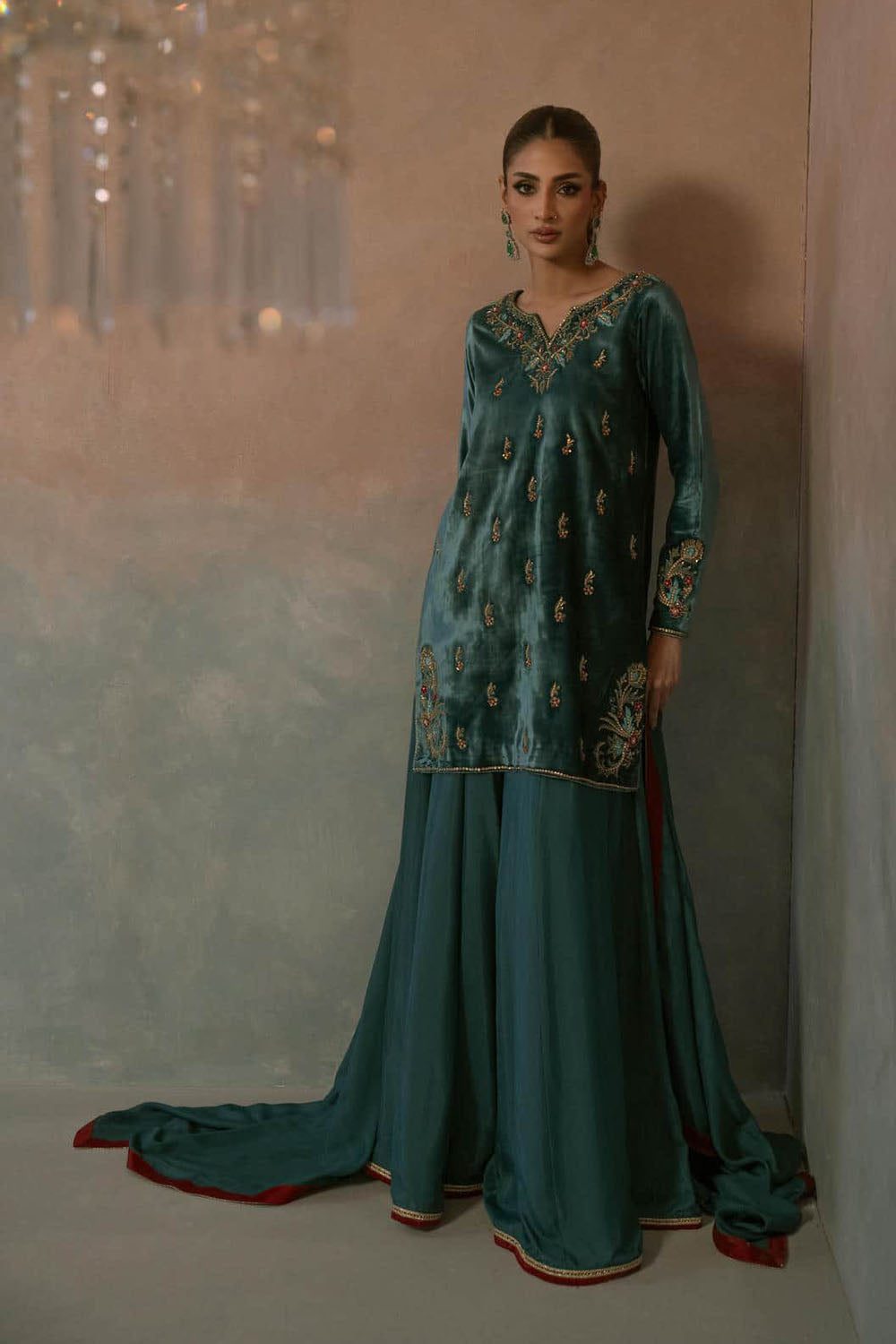 Teal Reverie Velvet Suit Set