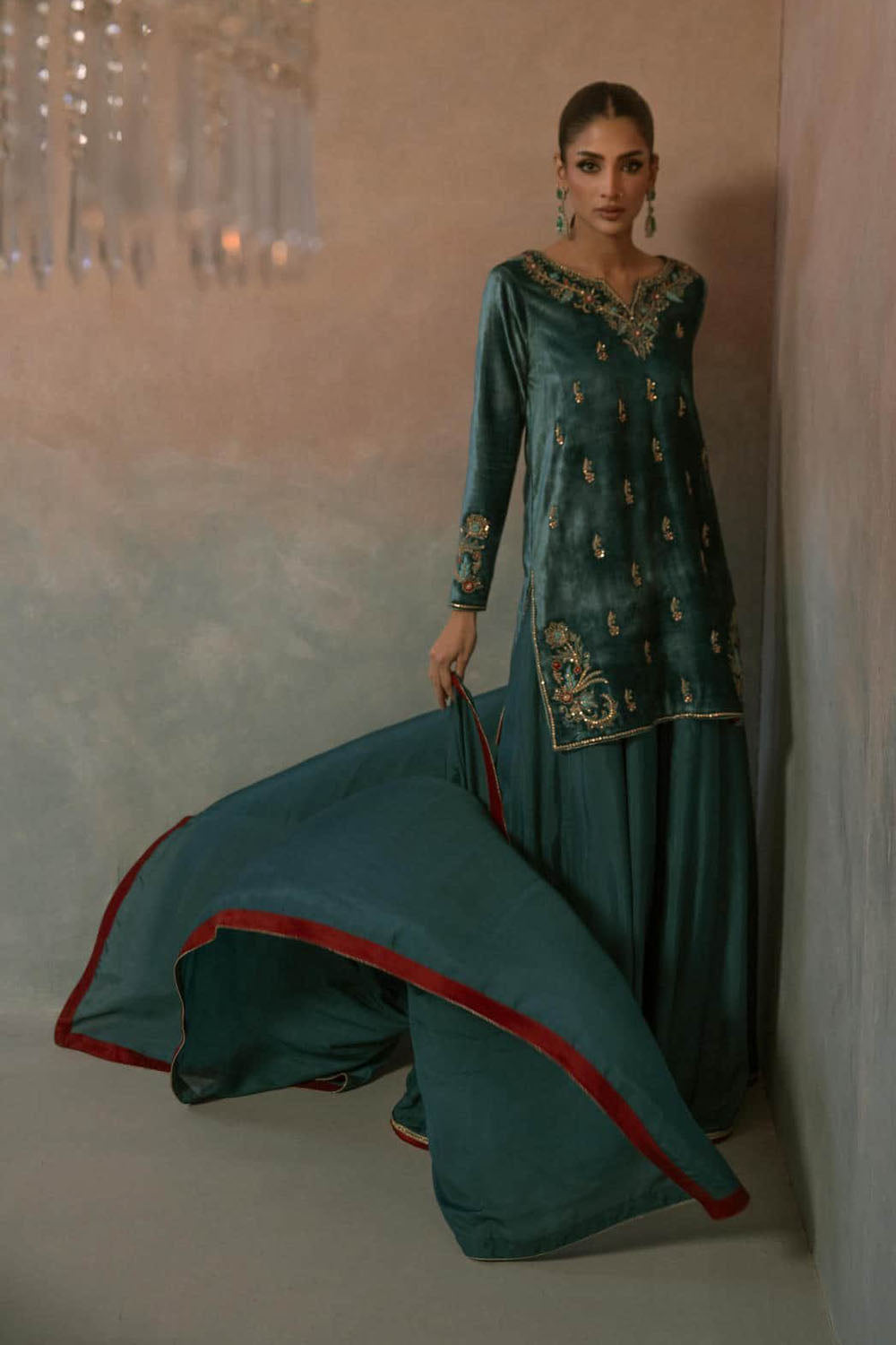 Teal Reverie Velvet Suit Set