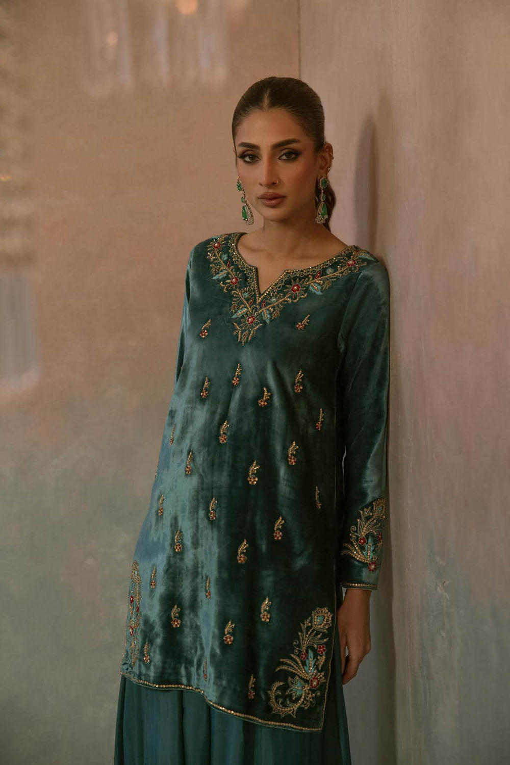 Teal Reverie Velvet Suit Set