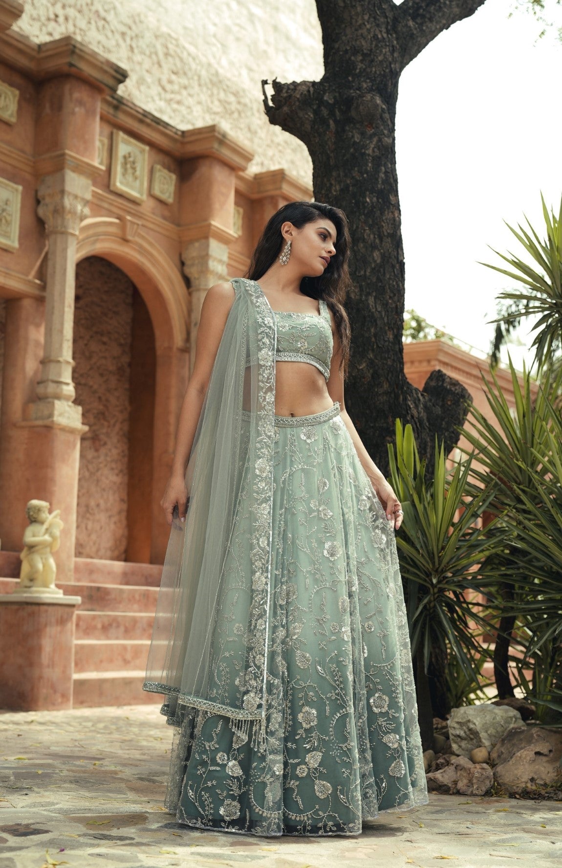 Mint green embroidered lehenga set