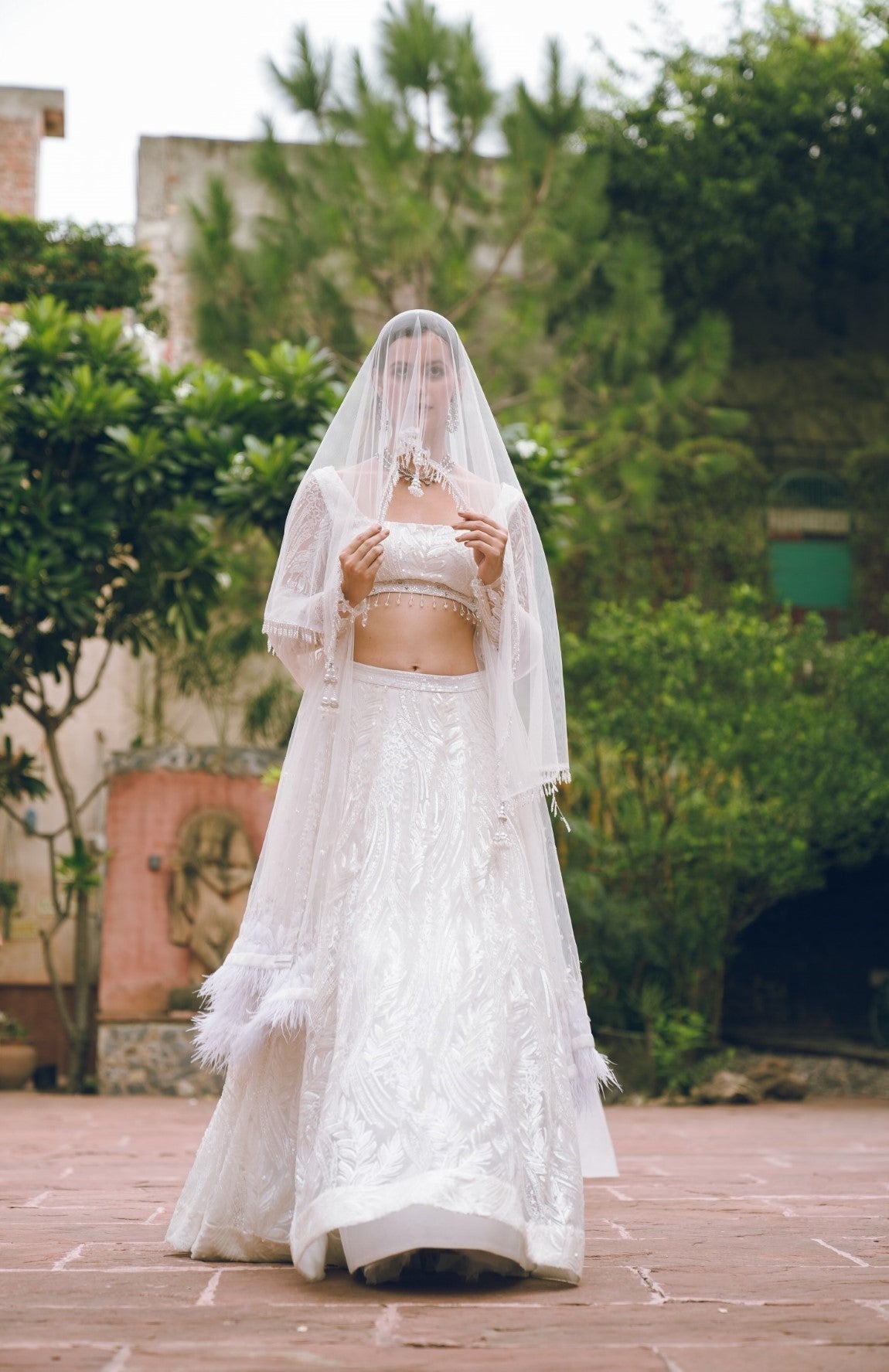 White embroidered lehenga set