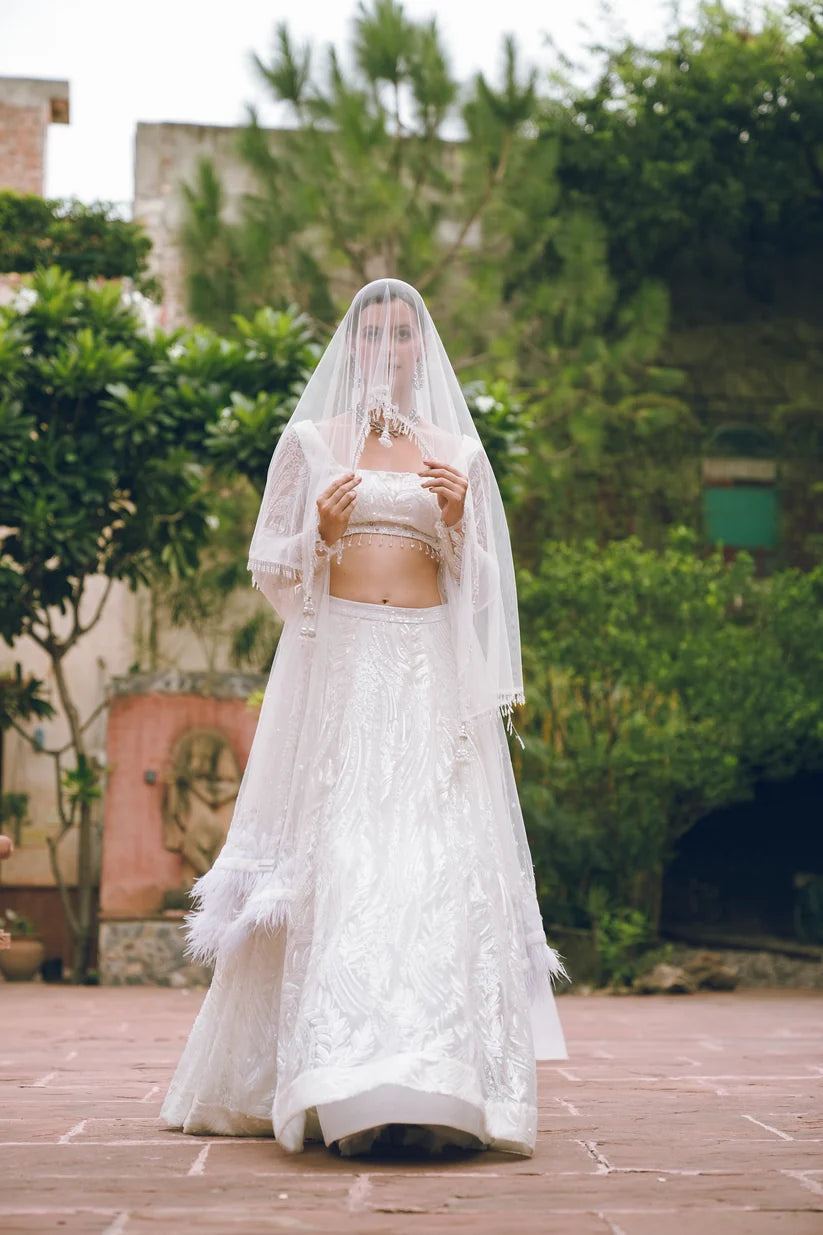 White embroidered lehenga set