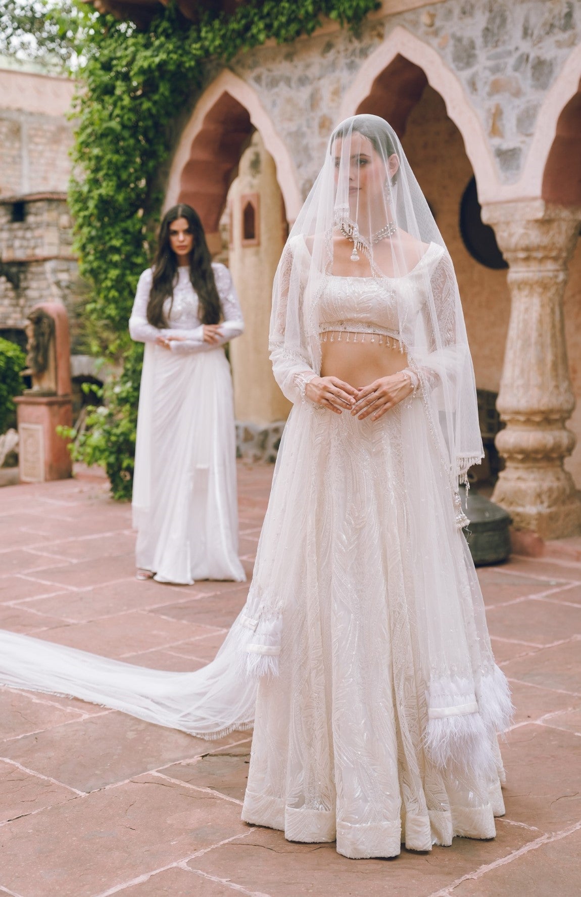 White embroidered lehenga set
