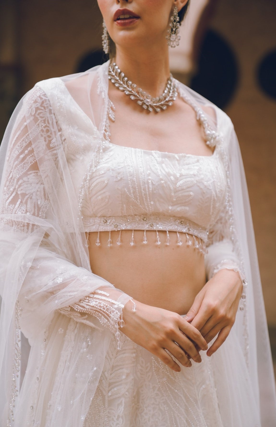 White embroidered lehenga set