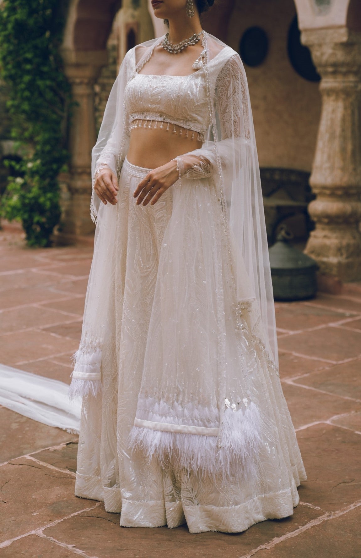 White embroidered lehenga set