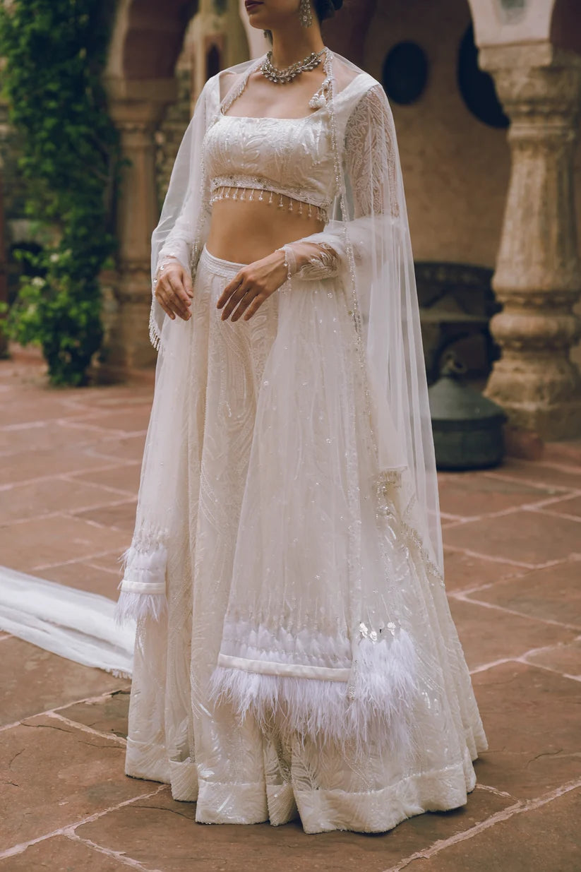 White embroidered lehenga set