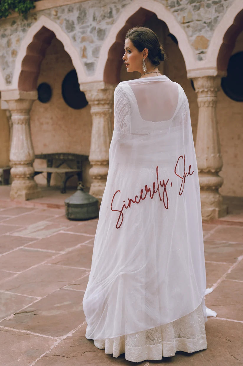 White embroidered lehenga set