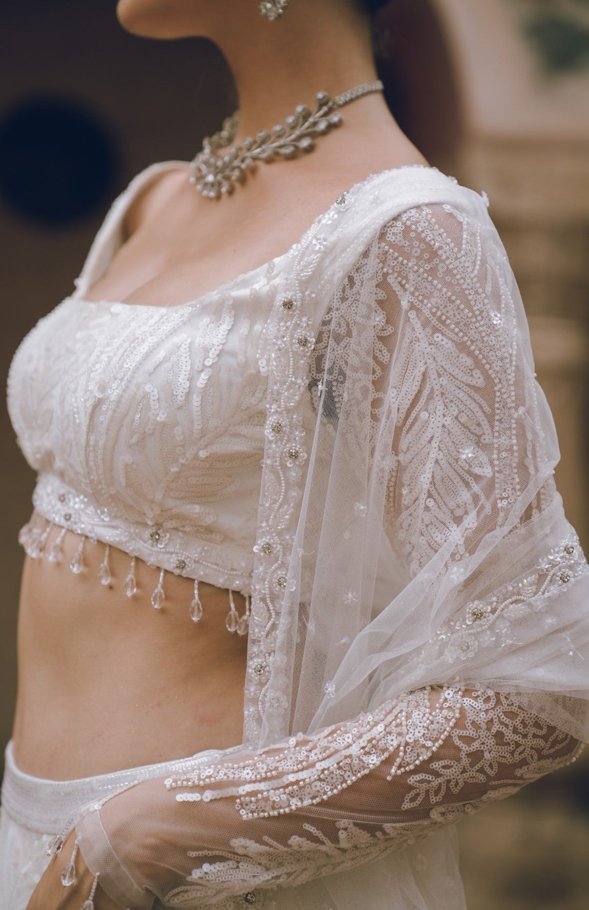 White embroidered lehenga set