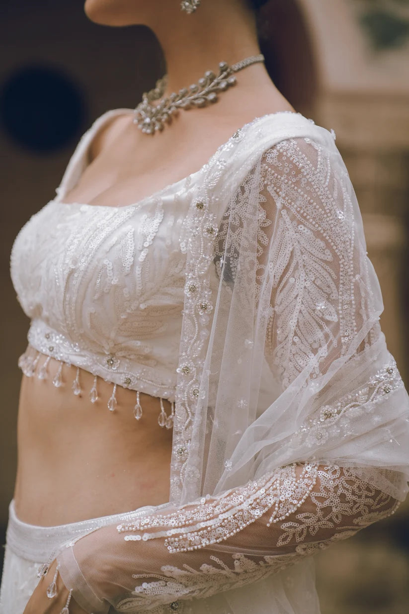 White embroidered lehenga set