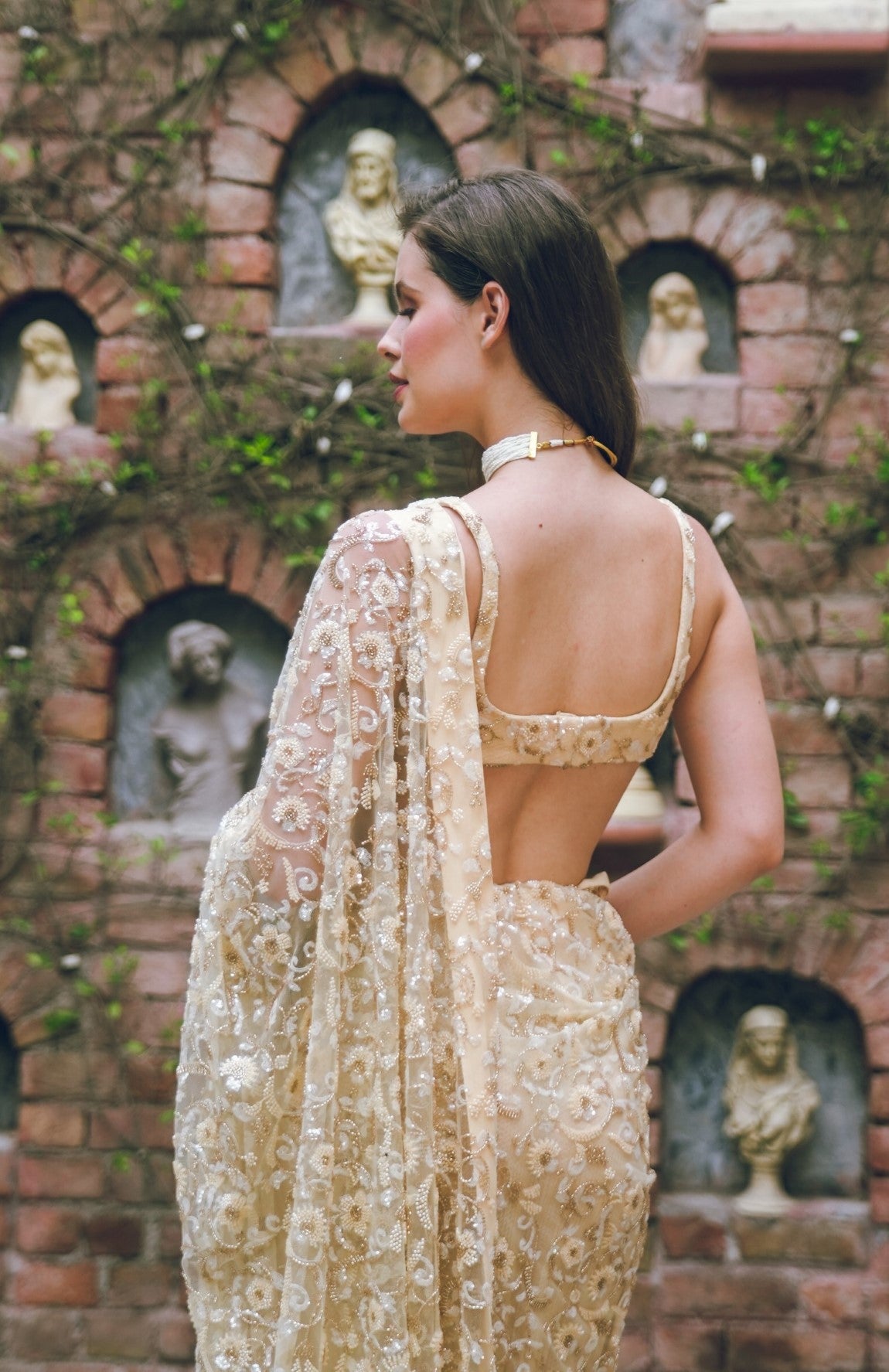 Butter yellow embroidered saree
