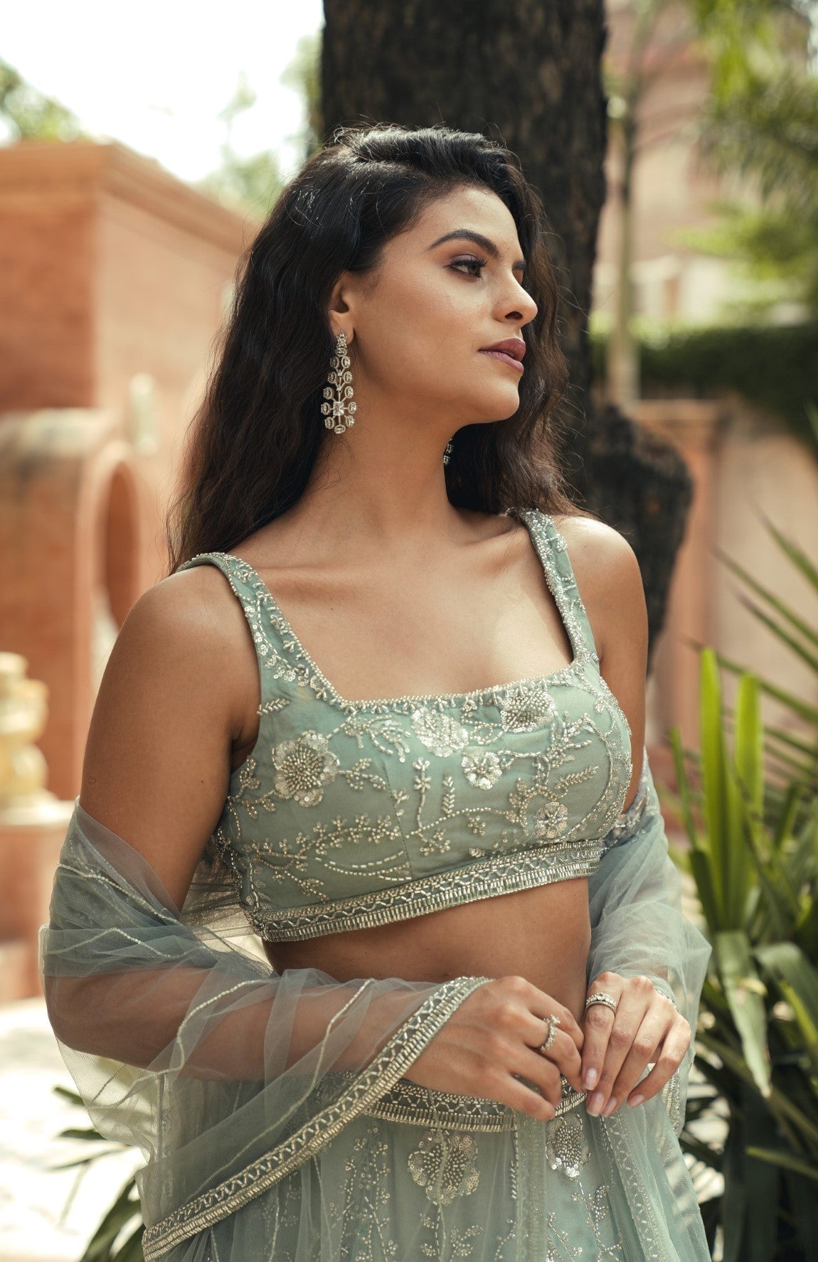Mint green embroidered lehenga set
