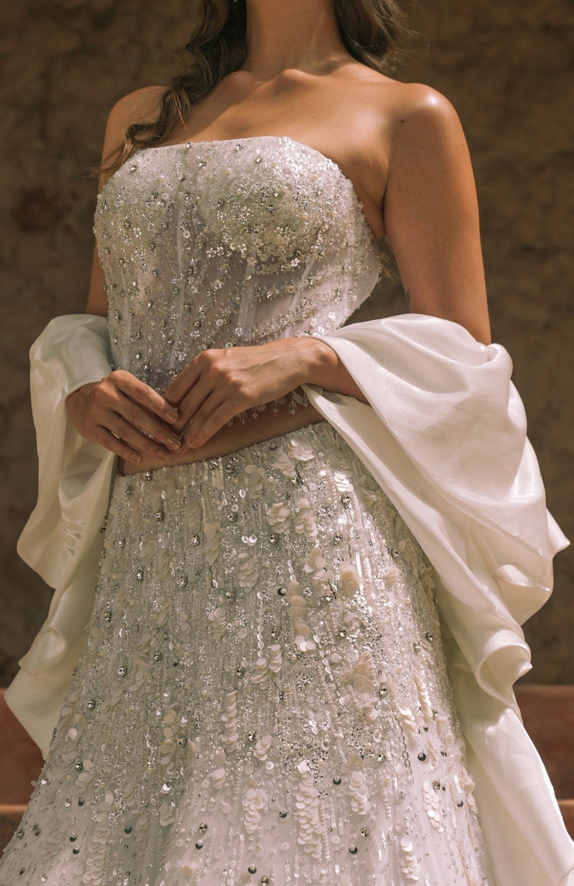 White embroidered corset fishcut lehenga set