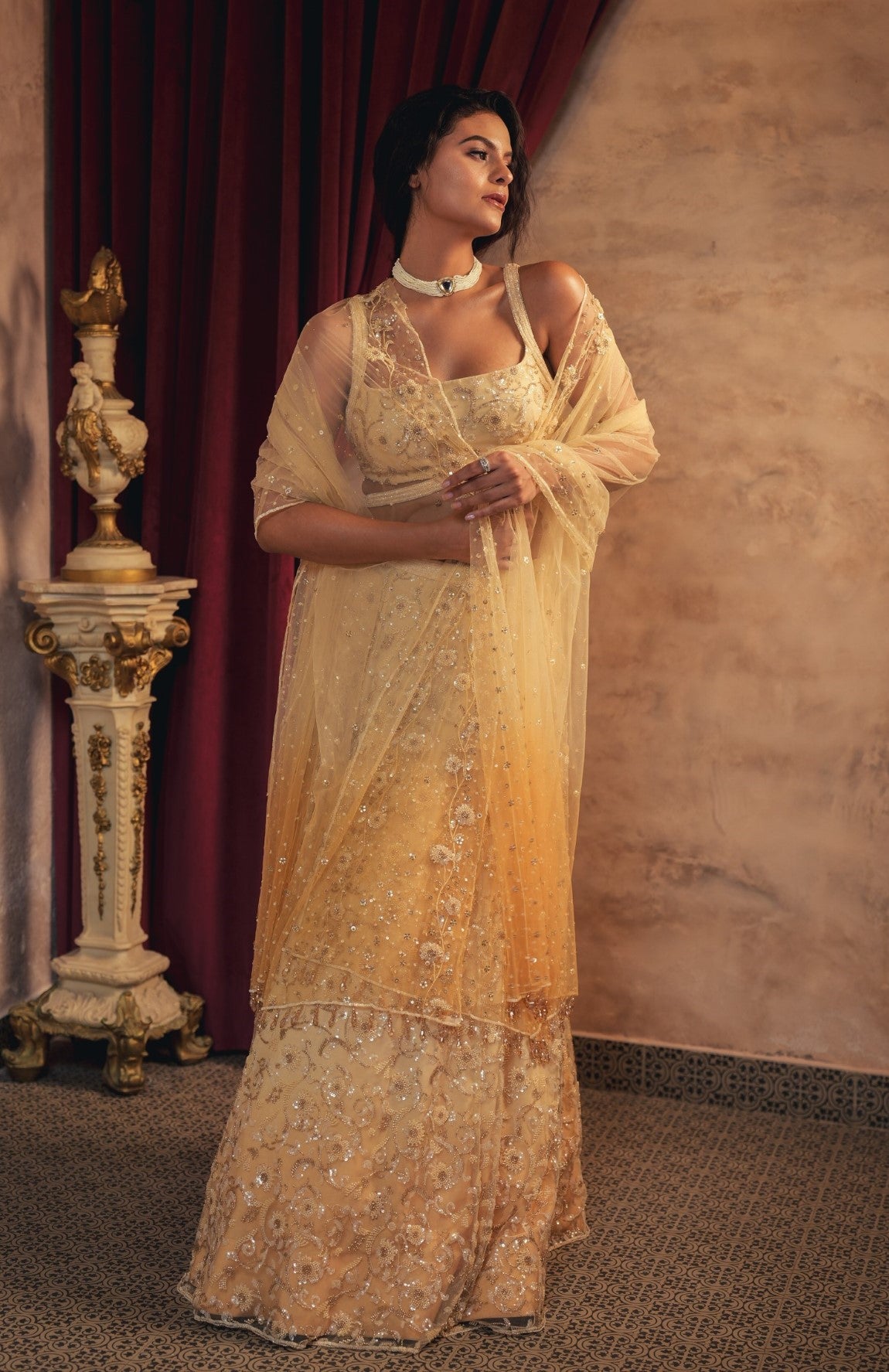 Butter yellow embroidered Lehenga set