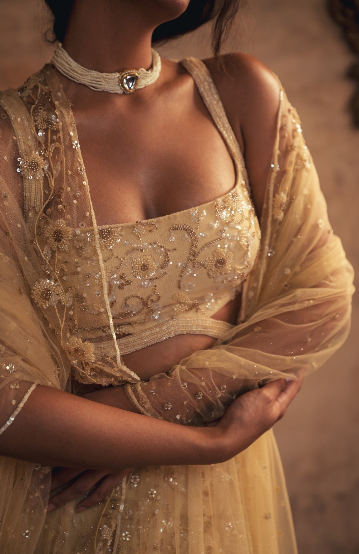 Butter yellow embroidered Lehenga set