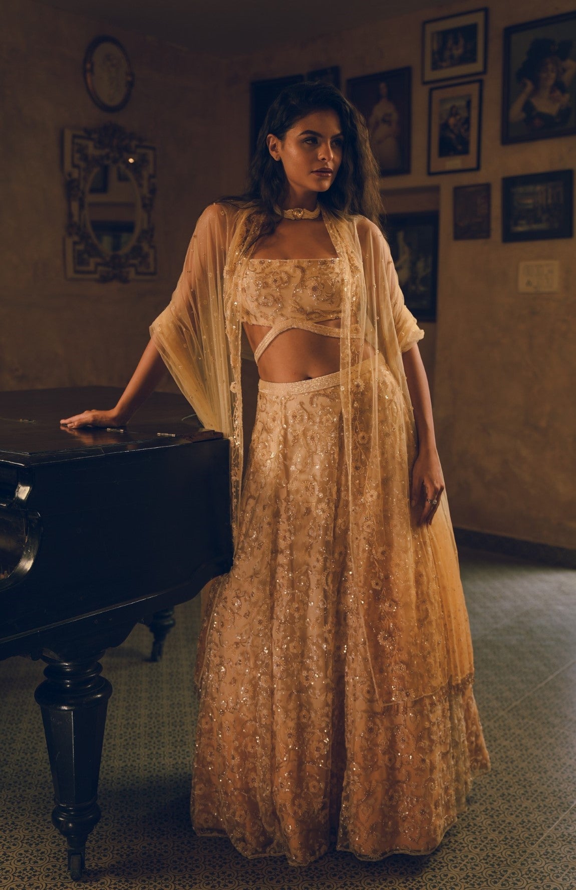 Butter yellow embroidered Lehenga set
