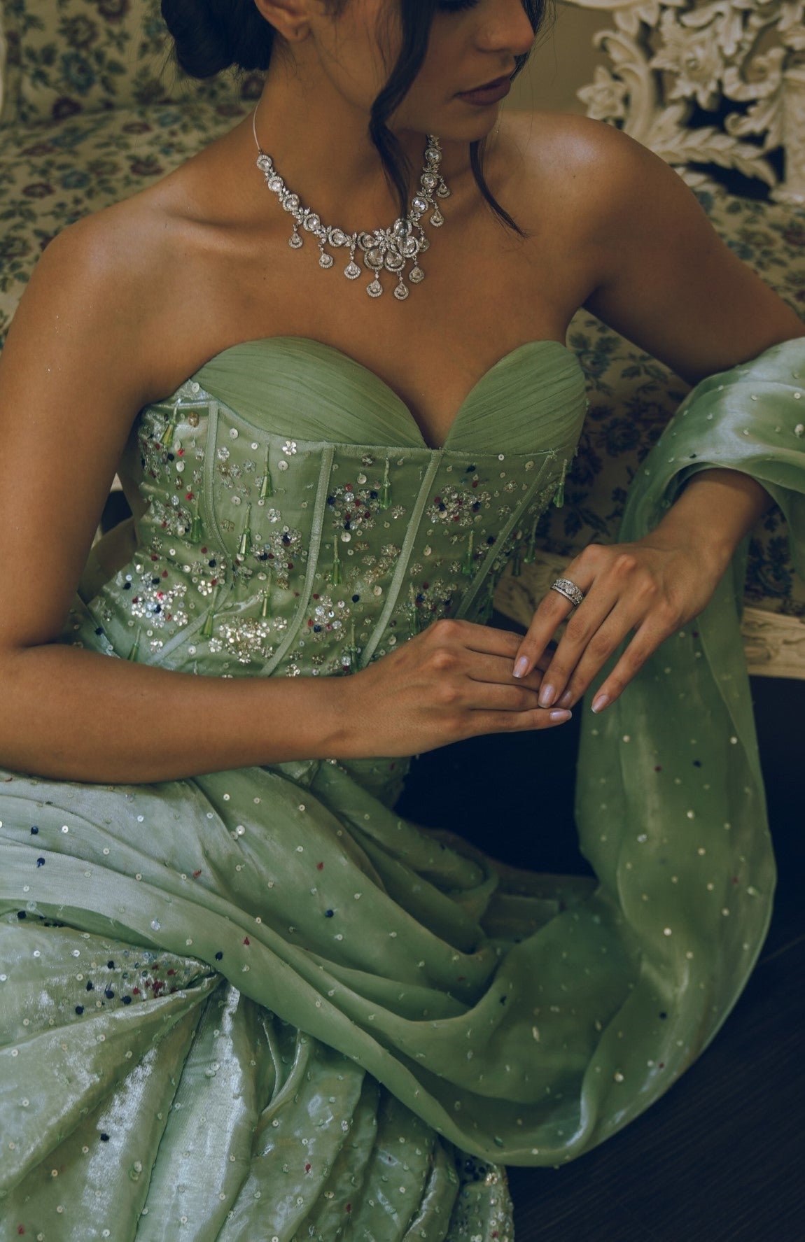 Pista green corset draped saree