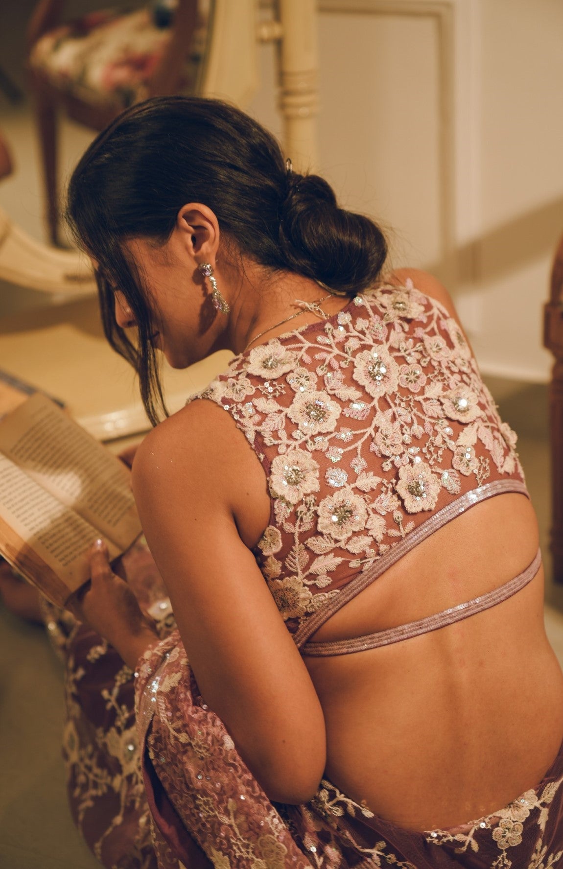 Lavender lilac embroidered saree