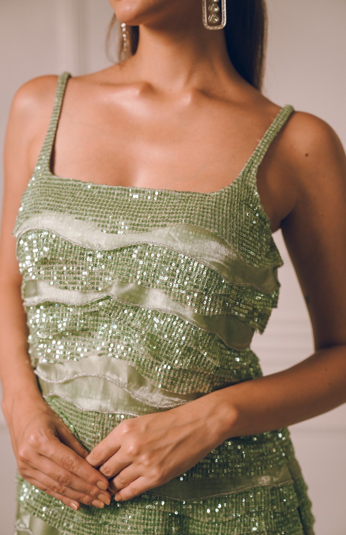 Pista Green layered sequins Kurta pants set