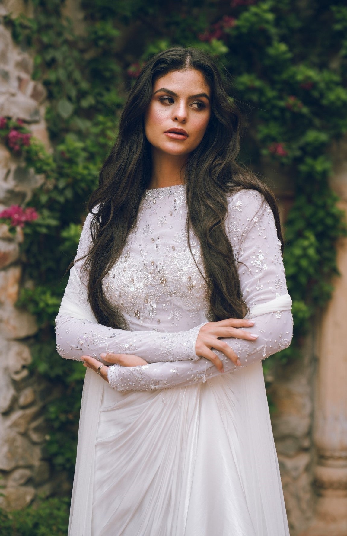White embroidered lehenga set