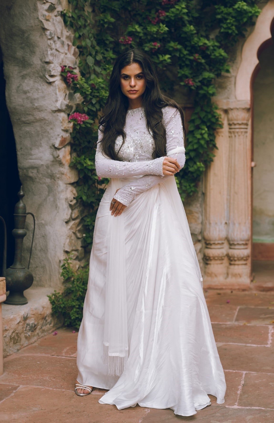 White embroidered lehenga set